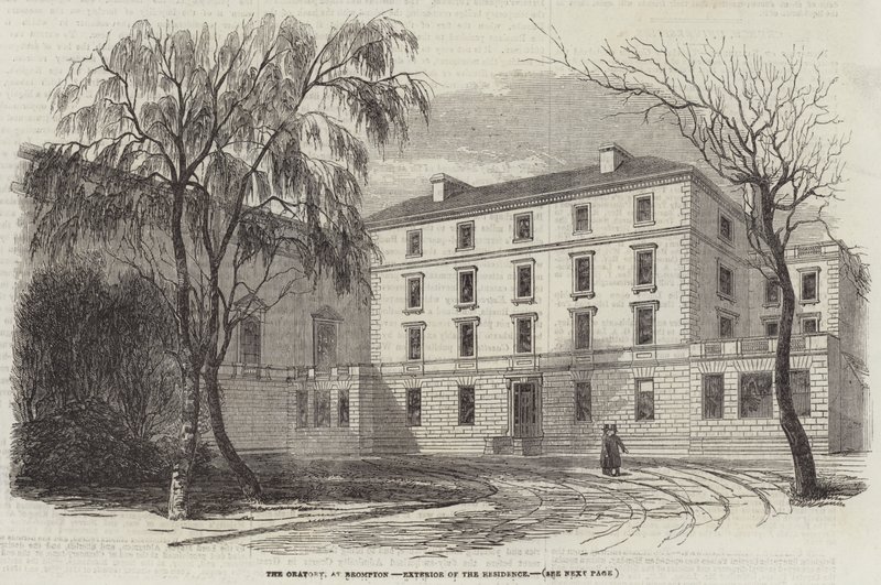 Das Oratorium in Brompton, Außenansicht der Residenz (Gravur) von English School