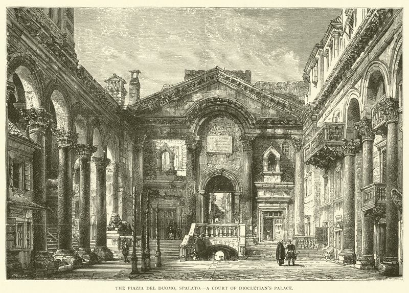 Piazza del Duomo, Spalato, ein Hof des Diokletianspalastes (Gravur) von English School