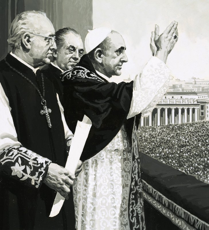 Der Papst, der den Menschenmengen zuwinkt von English School