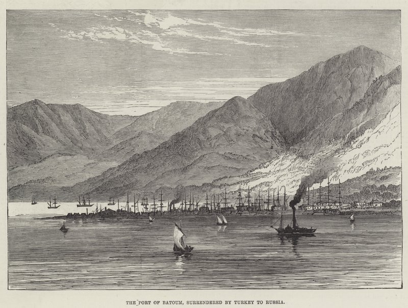 Der Hafen von Batoum, von der Türkei an Russland übergeben (Gravur) von English School