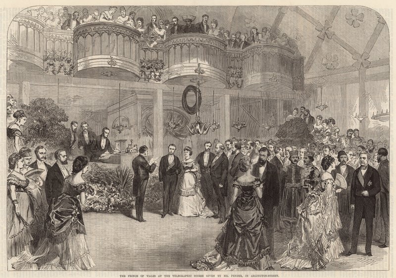 Der Prinz von Wales bei der telegraphischen Soiree von Mr. Pender von English School