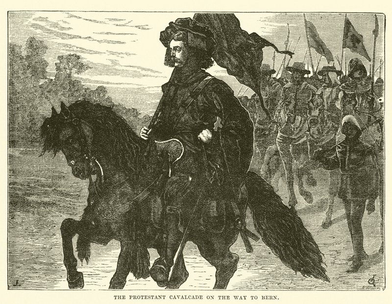 Der protestantische Umzug auf dem Weg nach Bern (Gravur) von English School