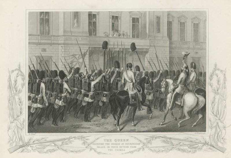 Die Königin empfängt die Wachen im Buckingham-Palast von English School