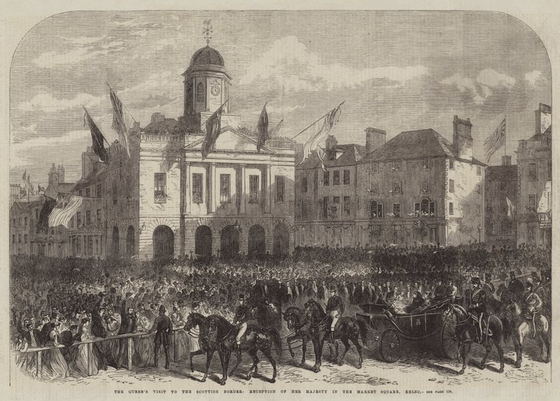 Der Besuch der Königin an der schottischen Grenze, Empfang Ihrer Majestät auf dem Marktplatz von Kelso (Stich) von English School