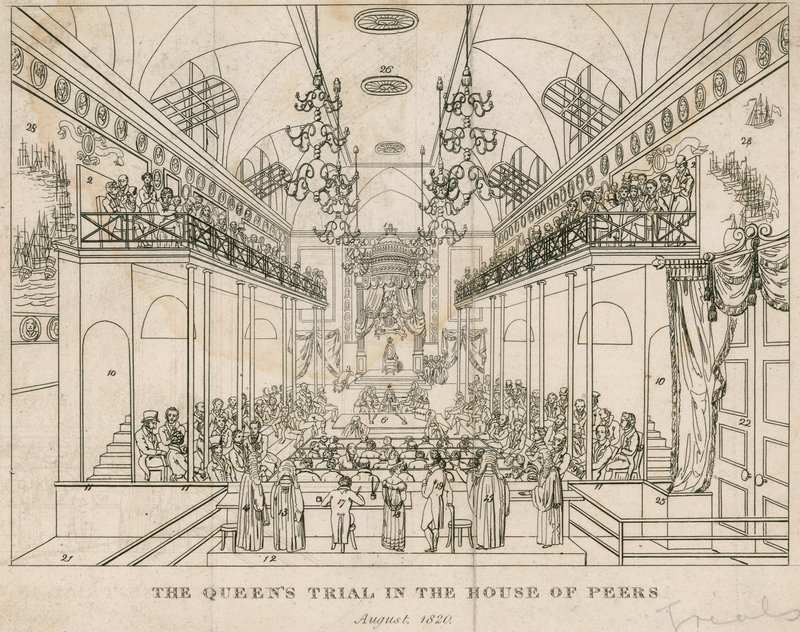 Der Prozess der Königin im House of Peers, August 1820 von English School