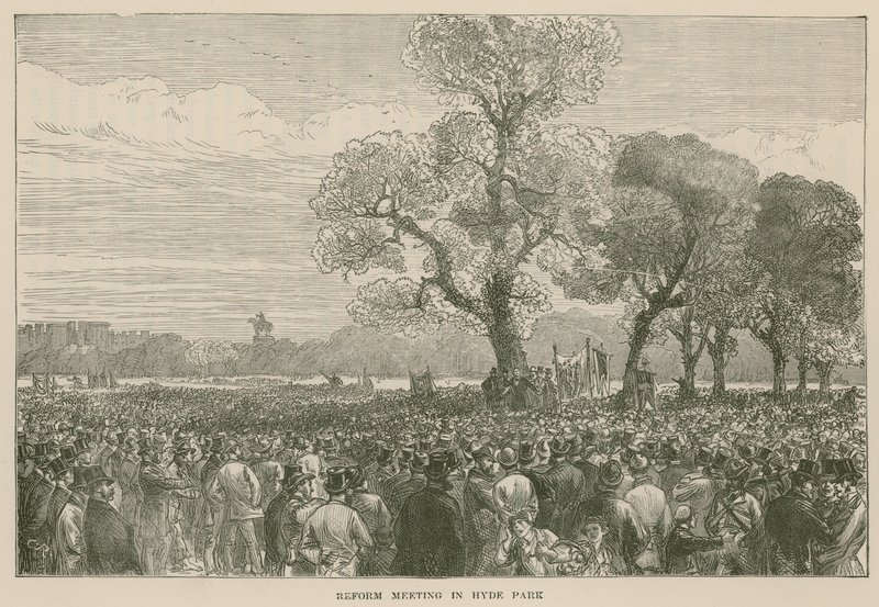 Die Reformdemonstration im Hyde Park, 6. Mai 1867 von English School