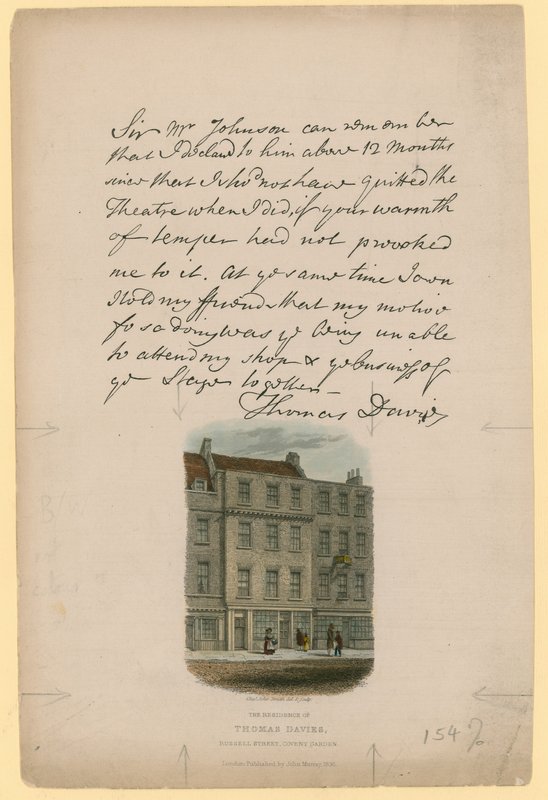 Die Residenz von Thomas Davies, Russell Street, Covent Garden, London von English School