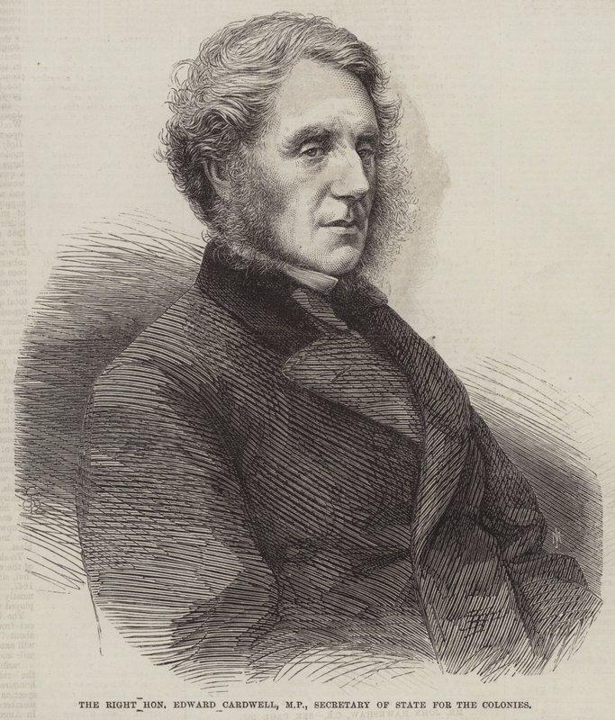 Der ehrenwerte Edward Cardwell, MP, Kolonialminister (Gravur) von English School