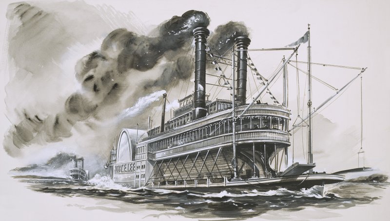 Die Robert E Lee führt die Natchez in ihrem berühmten Rennen den Mississippi hinauf von English School