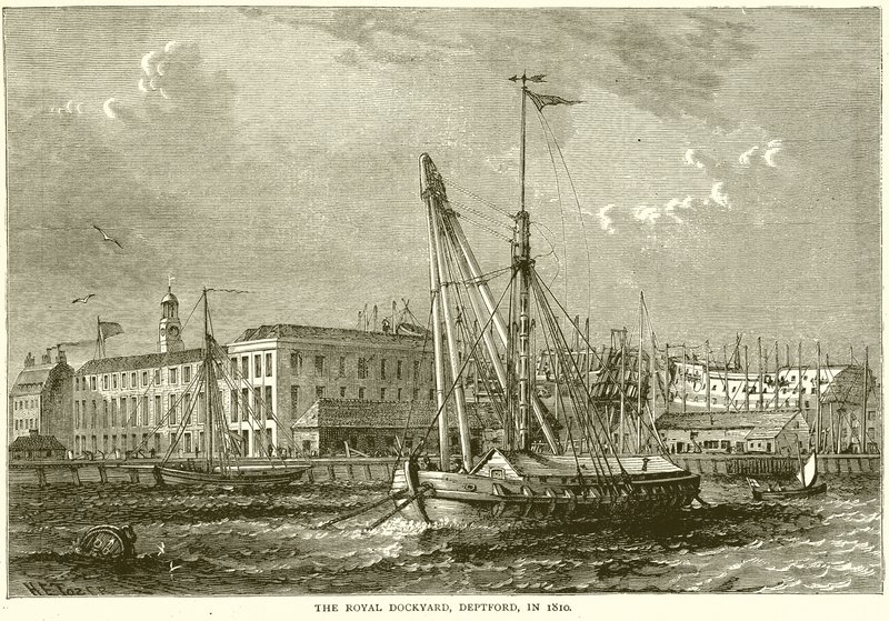 Die Königliche Werft, Deptford, 1810 von English School