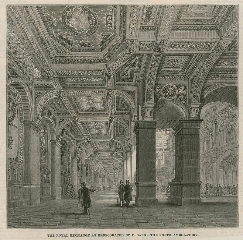 Die Royal Exchange, wie von F. Sang neu gestaltet - die nördliche Wandelhalle von English School