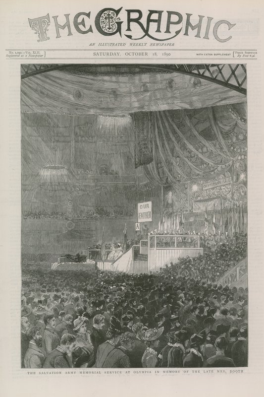 Der Gedenkgottesdienst der Heilsarmee in der Olympia zum Gedenken an die verstorbene Mrs. Booth von English School