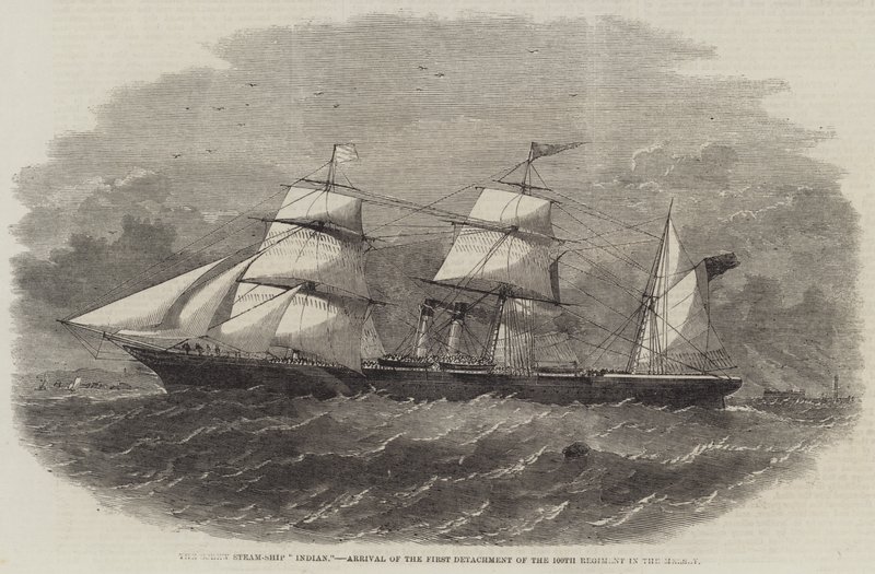 Die Schraubendampfschiff "Indian", Ankunft des ersten Detachments des 100. Regiments in der Mersey von English School