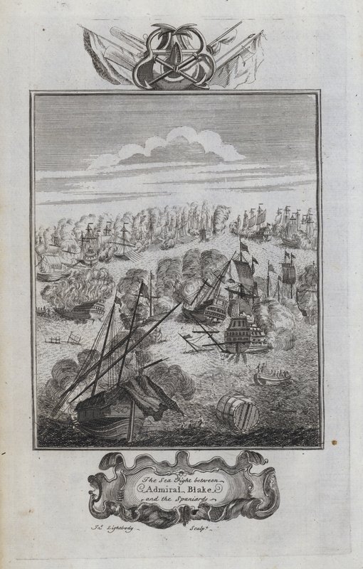 Die Seeschlacht zwischen Admiral Blake und den Spaniern (Gravur) von English School