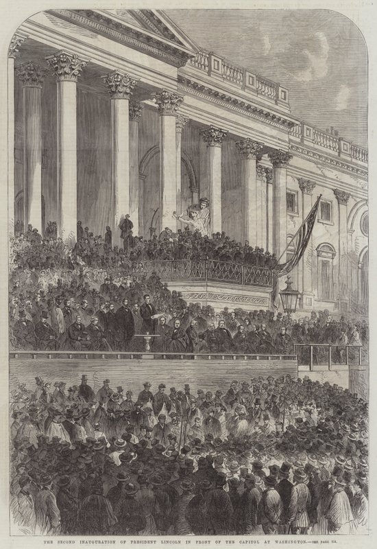 Die zweite Amtseinführung von Präsident Lincoln vor dem Kapitol in Washington (Stich) von English School