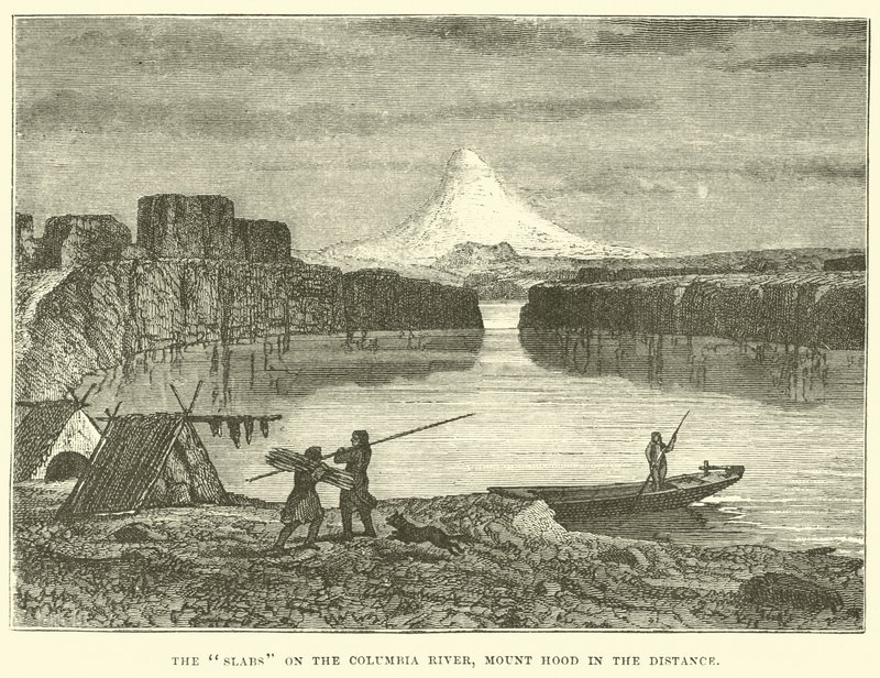 Die Platten am Columbia River, Mount Hood in der Ferne von English School