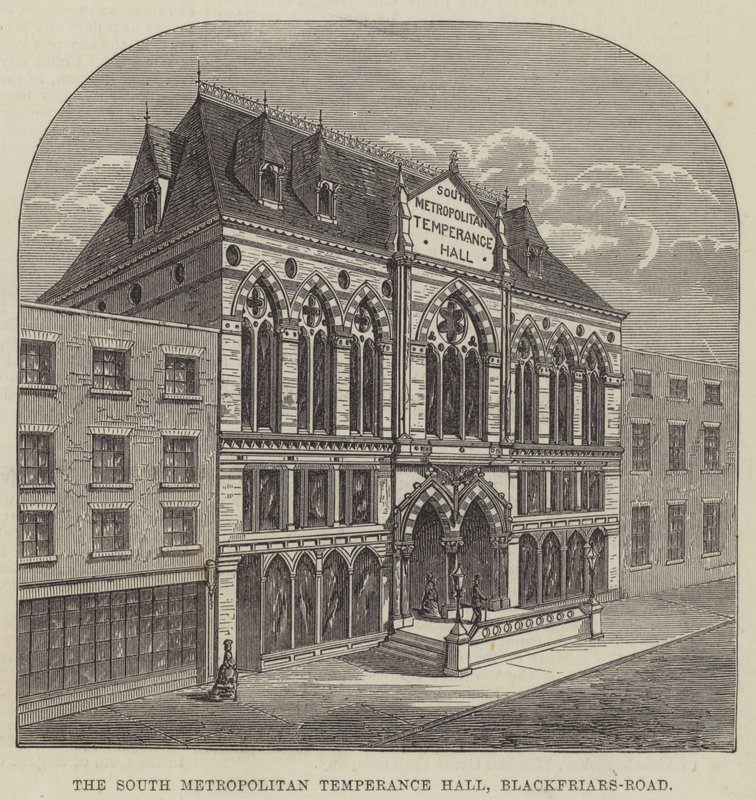 Die South Metropolitan Temperance Hall, Blackfriars-Road (Stich) von English School
