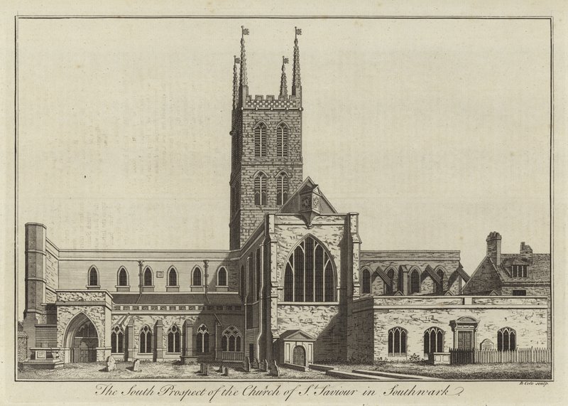 Südansicht der Kirche St Saviour in Southwark von English School