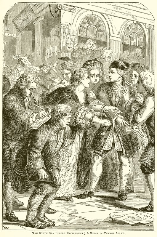 Die South Sea Bubble Aufregung; Eine Szene in Change Alley von English School