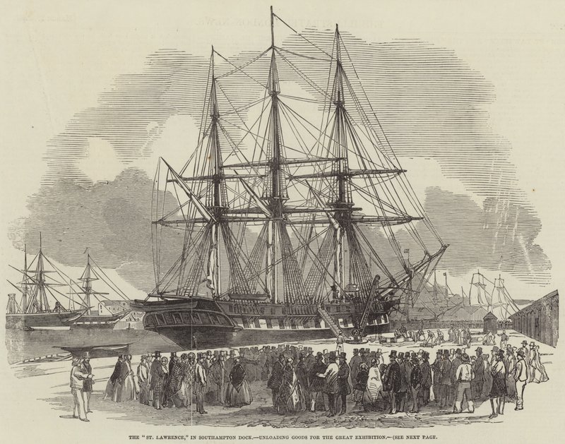 Die "St. Lawrence" im Southampton Dock, entlädt Waren für die Große Ausstellung (Stich) von English School