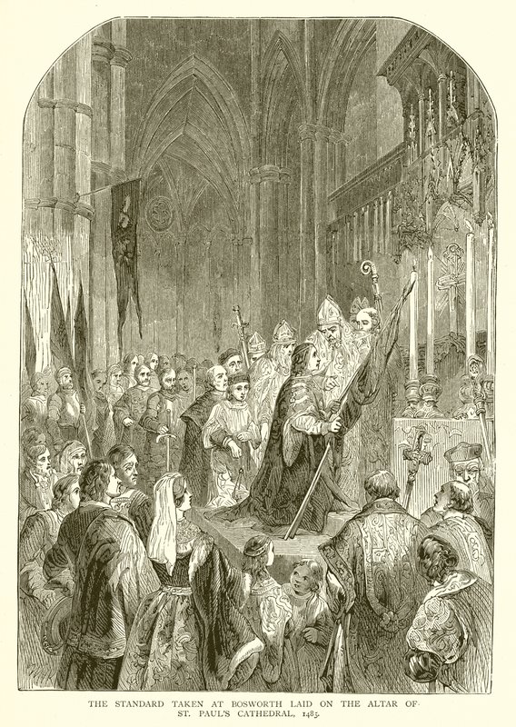 Das Standard bei Bosworth auf den Altar der St. Pauls Kathedrale gelegt, 1485 von English School