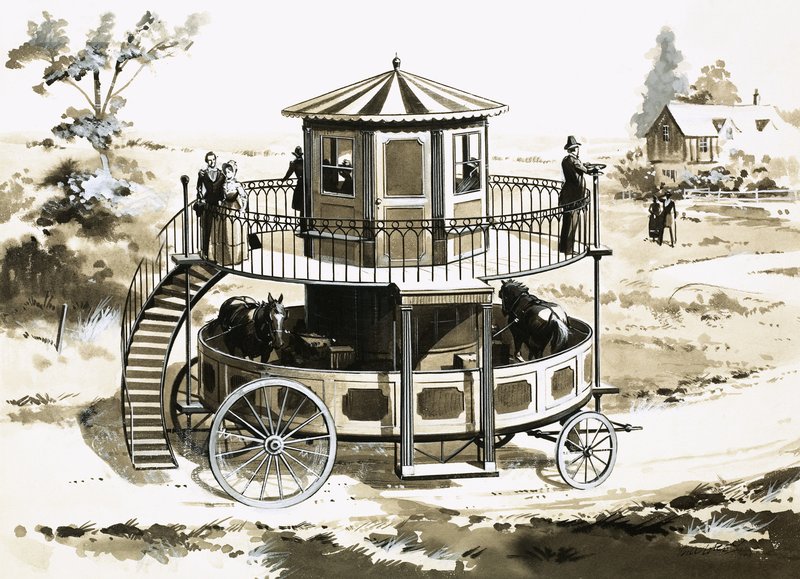 Das Tretmühlen-Bus, erfunden 1824 von William Francis Snowdon von English School