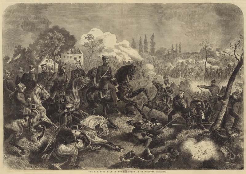 Der Krieg, König Wilhelm und sein Stab bei Gravelotte (Stich) von English School