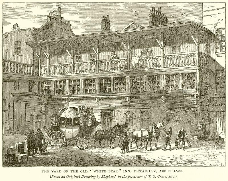 Der Hof des Old White Bear Inn, Piccadilly, um 1820 von English School