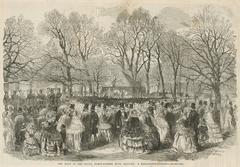 Die Band der Royal Horse Guards Blue spielt in den Kensington Gardens von English School