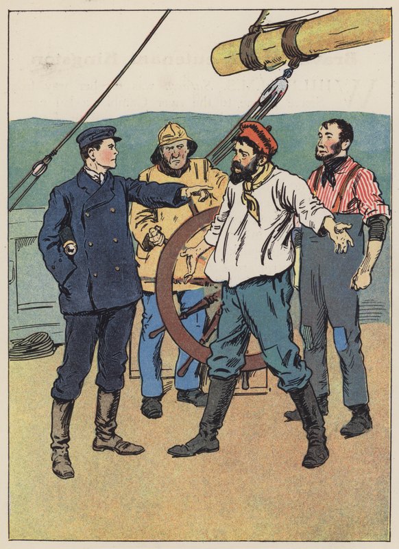 Der junge Kapitän hält die Matrosen in Ordnung von English School