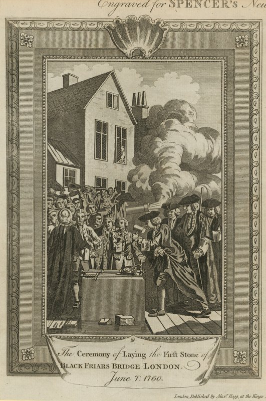 Die Zeremonie der Grundsteinlegung der Blackfriars Brücke von English School