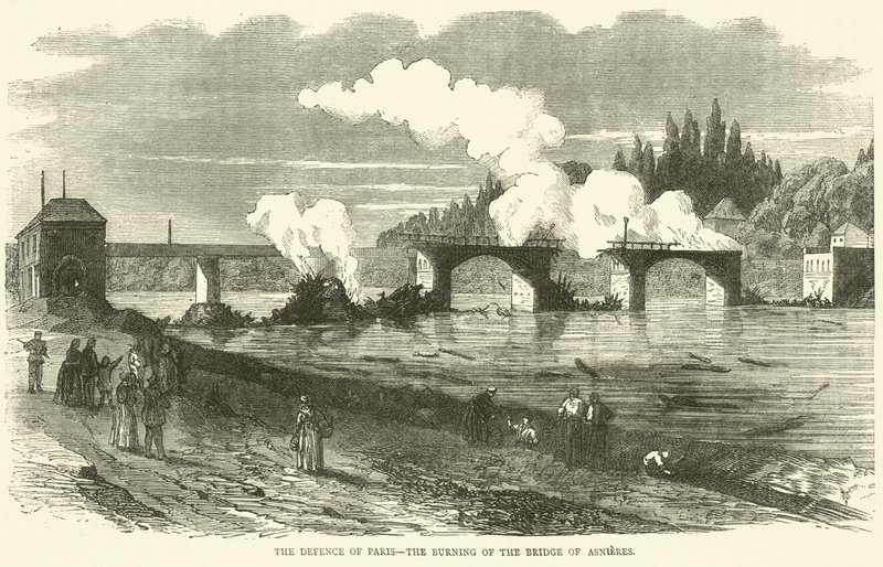 Die Verteidigung von Paris, das Brennen der Brücke von Asnieres, November 1870 von English School
