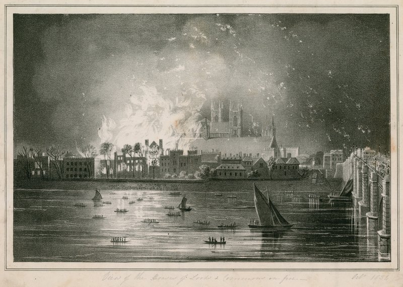 Die Zerstörung durch Feuer der Parlamentshäuser am 16. Oktober 1834 von English School