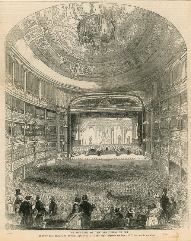 Die Ziehung der Art Union Preise im Drury Lane Theatre am 27. April 1847 von English School