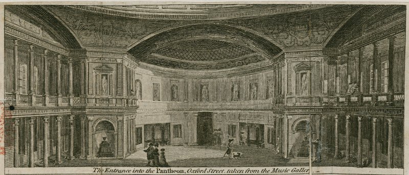 Der Eingang zum Pantheon, Oxford Street, London, gesehen von der Musikgalerie von English School