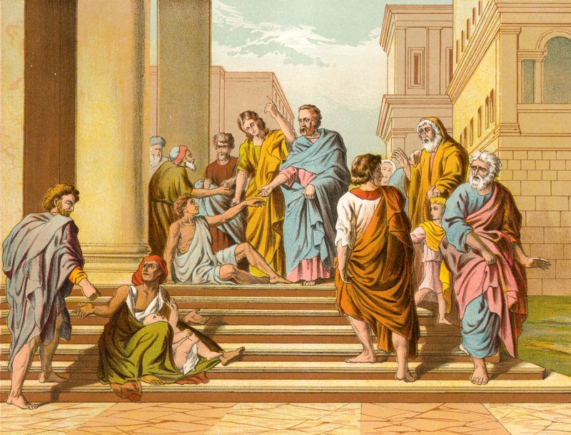 Der lahme Mann wird von Petrus und Johannes geheilt von English School