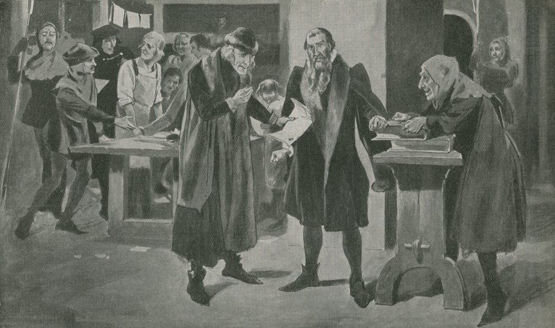 Die letzte Prüfung von Gutenberg, dem Drucker, am Rande des Sieges von English School