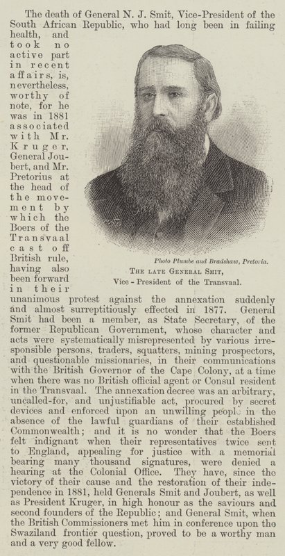 Der verstorbene General Smit, Vizepräsident der Transvaal (Stich) von English School