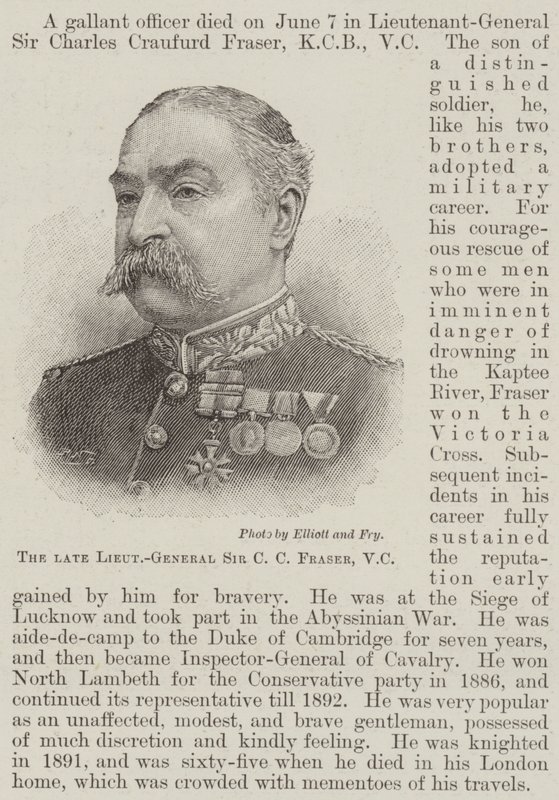 Der verstorbene Generalleutnant Sir C. C. Fraser, VC (Gravur) von English School