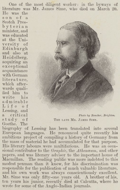 Der verstorbene Mr. James Sime (Gravur) von English School