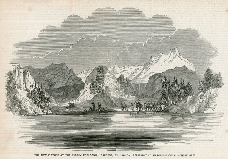 Das neue Bild in den Surrey Zoological Gardens, von Danson, darstellend Napoleon beim Überqueren der Alpen von English School