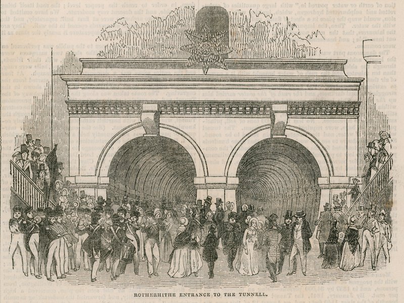 Die Eröffnung des Thames-Tunnels; Rotherhithe-Eingang zum Tunnel von English School
