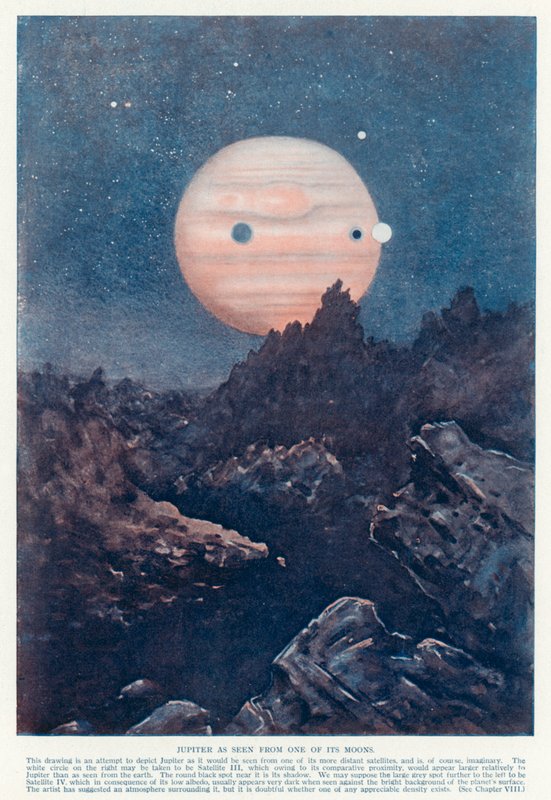 Der Planet Jupiter, gesehen von einem seiner Monde von English School