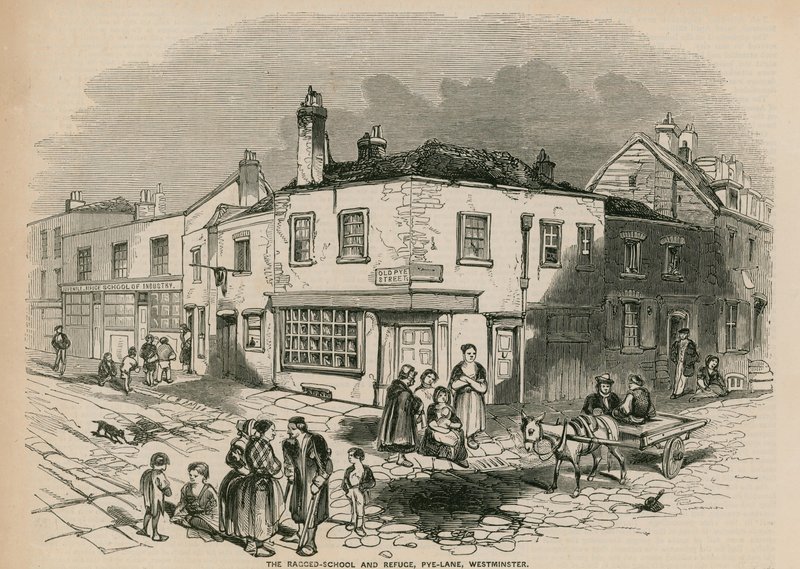 Die Armenschule und Zuflucht, Pye Lane, Westminster, London von English School