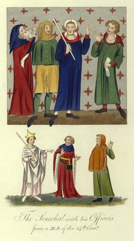 Der Seneschall mit seinen Offizieren, 14. Jahrhundert von English School