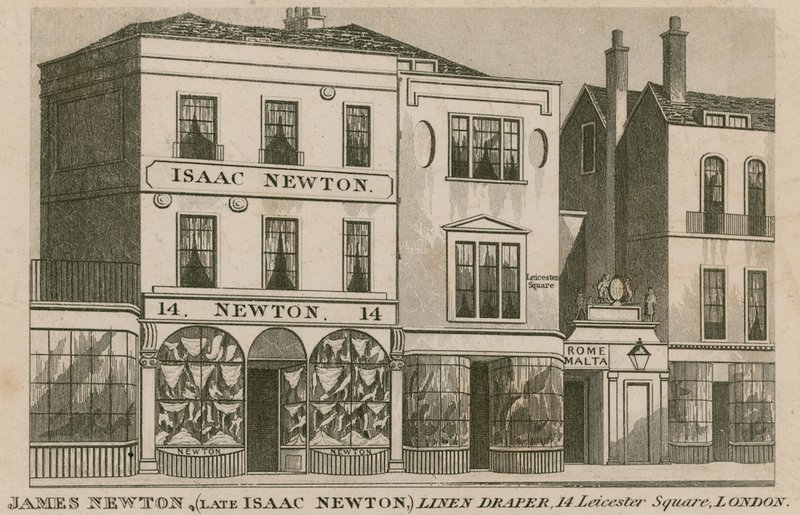 Das Schaufenster von Isaac Newton, Leinenhändler, 14 Leicester Square, London von English School