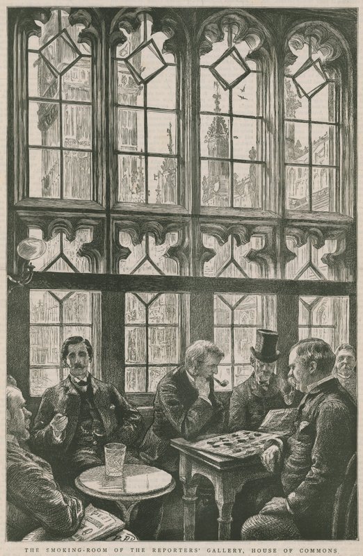 Der Raucherraum der Reportergalerie, House of Commons von English School