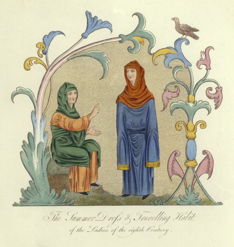 Sommerkleid und Reisekostüm der Damen des 8. Jahrhunderts von English School