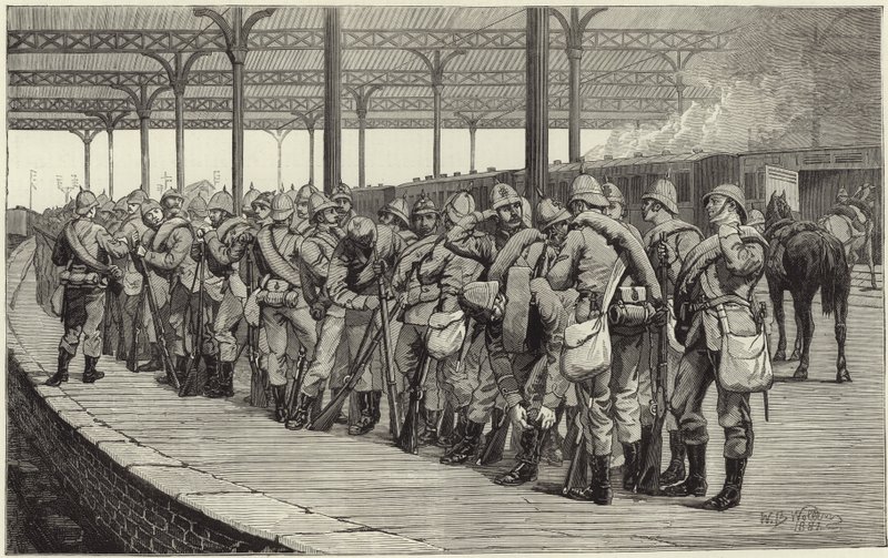 Die Freiwilligenüberprüfung: Abreise des Künstlerkorps vom Victoria-Bahnhof von English School