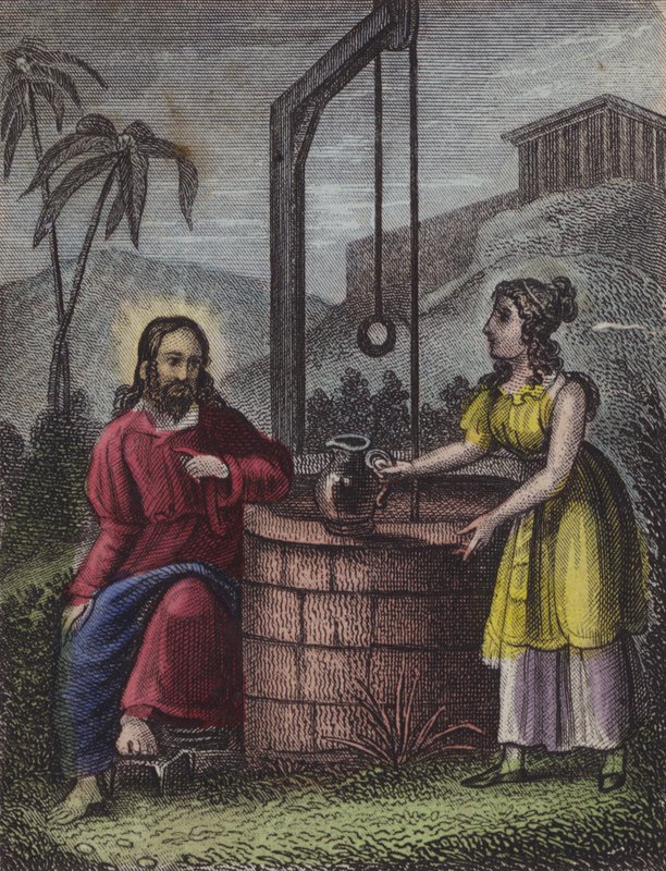 Die Frau, die Wasser holen kam ... (farbige Gravur) von English School